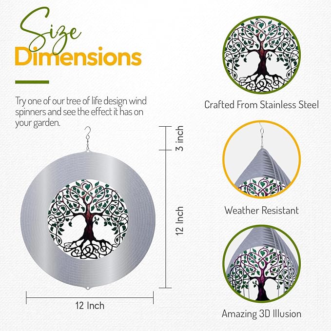 Tree of Life Wind Spinners for Yard and Garden, Metal Ornaments for Garden Décor, Outdoor Wind Spinner, Tree of Life Gifts, Outdoor Garden Decoration, 12 inch Tree of Life Wall Décor by ISEO-VerdiqueGarden