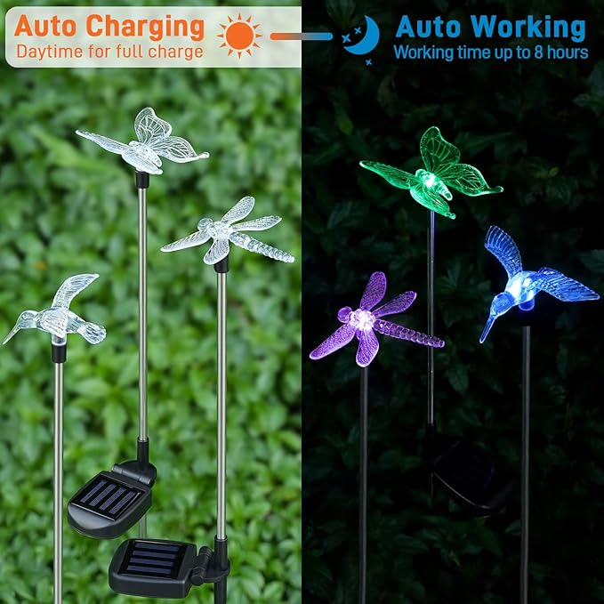 OxyLED Solar Garden Stake Lights 6 Pack Outdoor LED Figurine Lighting Color Changing Waterproof Solar Hummingbird Lights Butterfly Dragonfly for Patio Yard Pathway-VerdiqueGarden