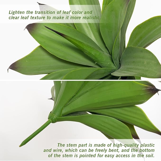 Fake Plants Artificial Agave Plants,Large UV Resistant Fake Agave Planters for Indoor and Outdoor Decorating Tropical Plant Succulents Greenery Indoor Decor13.8 (2Pack, Dark Green)-VerdiqueGarden