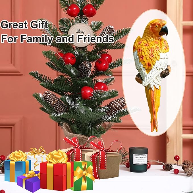 Yellow Bright Resin Parrot Statues and Figurines Home Decorations, Realistic Tropical Parrot Sculpture for Wall Decor, Tree, Patio, Garden, Outdoor Pool Statues DIY Bird Ornament(Yellow)-VerdiqueGarden