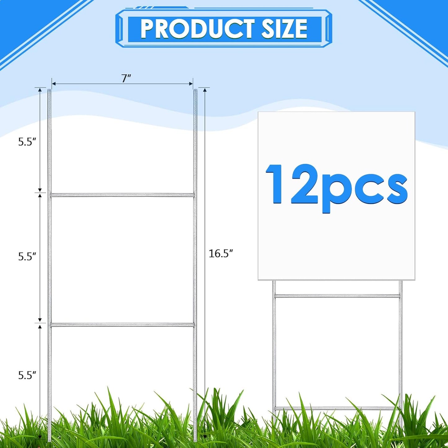 12 Pcs H Stakes for Yard Signs 16.5'' x 7'' Heavy Duty Metal H Frame Wire Stakes Weatherproof Metal Holder for 4mm 5mm Corrugated Signs Guidepost Yard Halloween Decoration-VerdiqueGarden