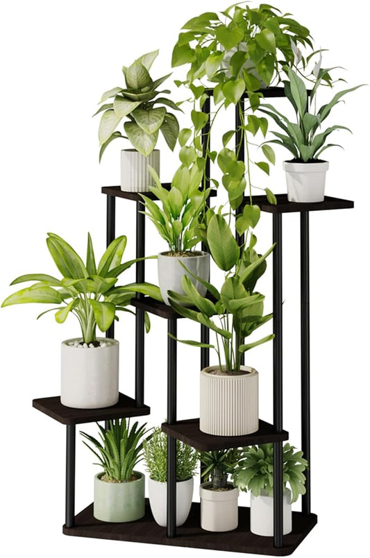 Bamworld 7 Tier Plant Stand Indoor, Large Metal Plant Shelf for Multiple Plants, Tall Tiered Flower Stand for Patio Garden Balcony Living Room Bedroom(Black)-VerdiqueGarden