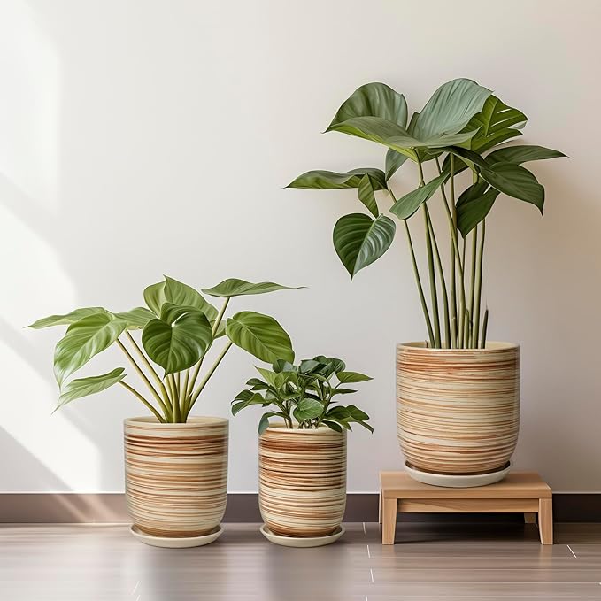 12 Inch Pots for Plants - Ceramic Planters for Indoor Plants, Large Planter Pot for Home Garden Patio Office with Drainage Hole Cylinder Flower Pot Yellow-VerdiqueGarden