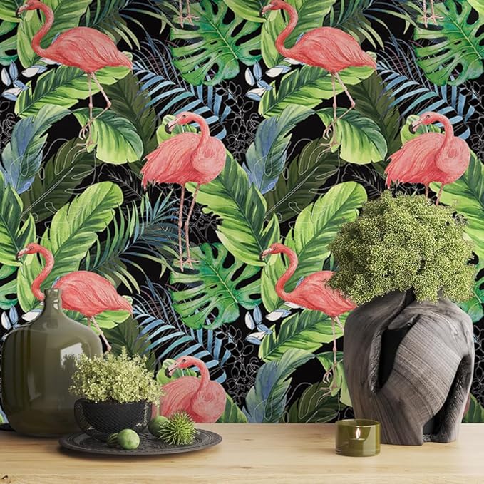 Hawaii Tropical Flamingo Palm Tree Peel and Stick Wallpaper Self Adhesive Removable Easy Peel Off Stick on Wall Paper for Bedroom Cabinet Renter-VerdiqueGarden