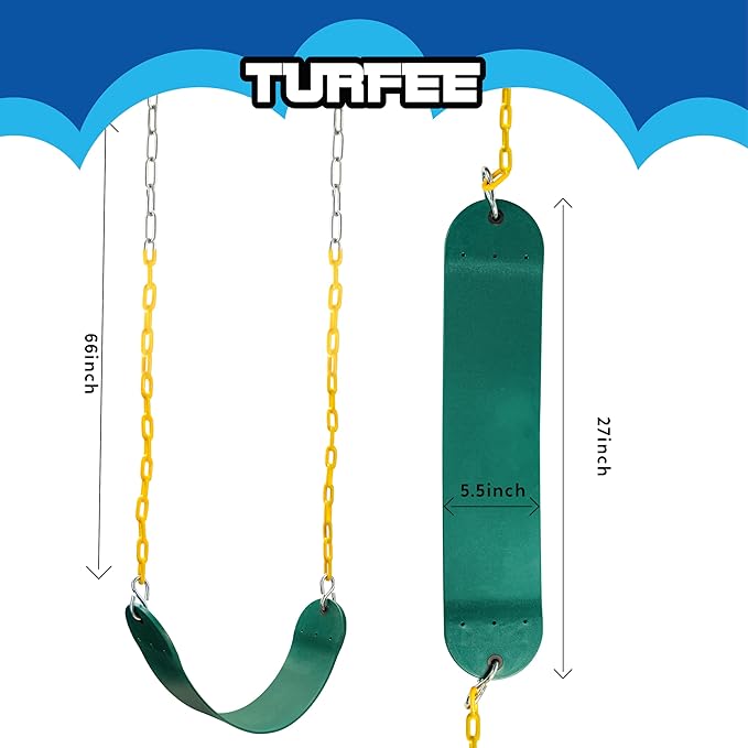 TURFEE Heavy Duty Swing Seat Green Color with 66” Chain, Swing Set Accessories Replacement with Snap Hooks for Kids Outdoor Play Playground-VerdiqueGarden