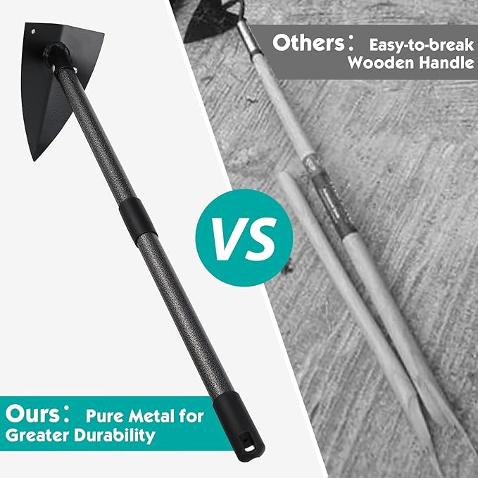 Hoe Garden Tool,Triangle Gardening Hoe with Sharp Blade for Digging,Weeding,Cutting and Loosing Soil,60 Inch Adjustable Length Metal Handle…-VerdiqueGarden