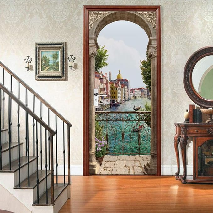 3D Door Stickers Murals - Peel & Stick Landscape - Wallpaper Decals - Removable PVC Waterproof Door Poster - Bedroom & Living Room Decoration - 34.6" x 78.7"-VerdiqueGarden