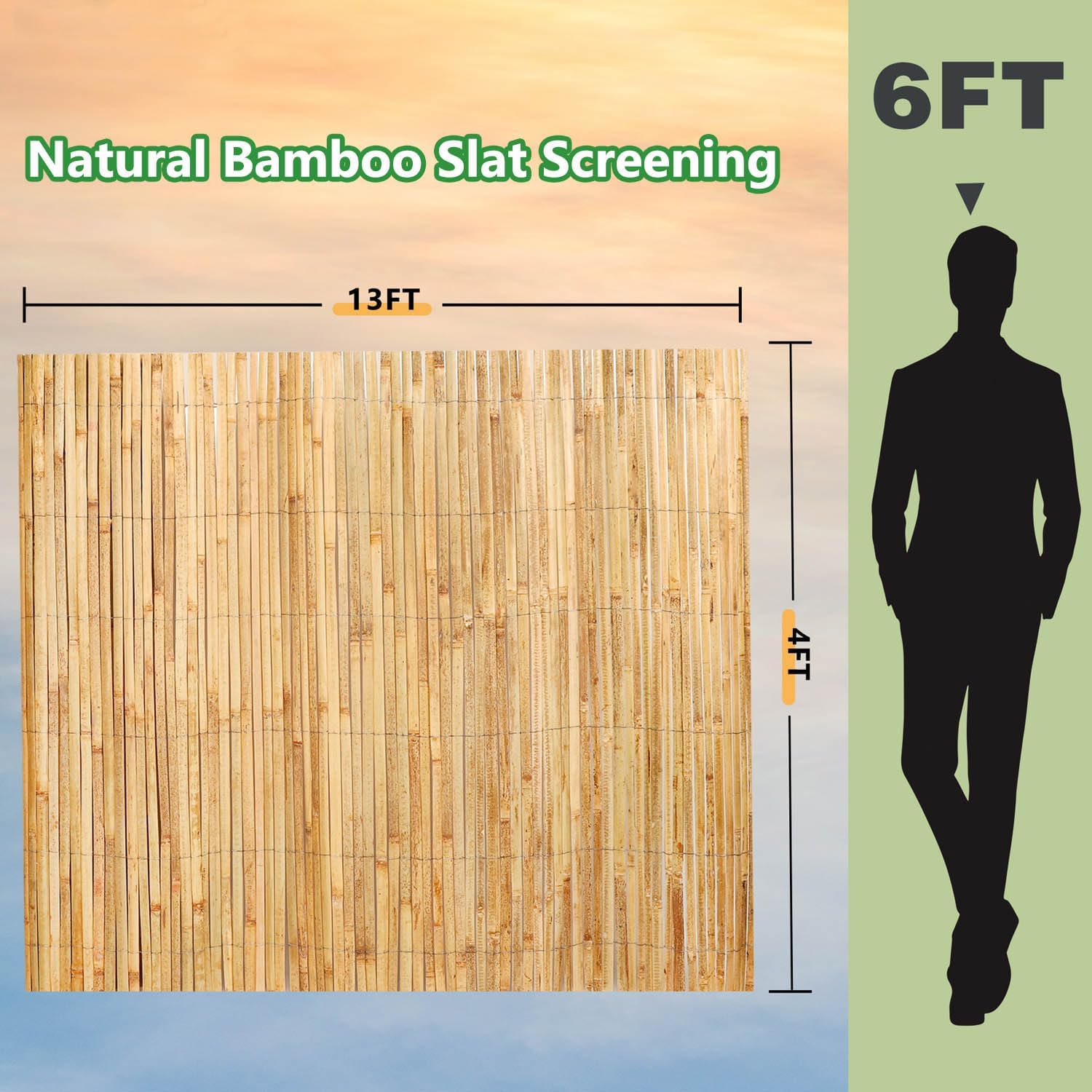 4ft x 13ft Natural Bamboo Slat Screening Roll, Outside Bamboo Privacy Fencing, Privacy Screen Panels for Garden, Outdoor-VerdiqueGarden