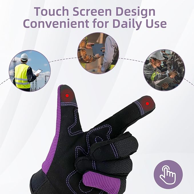 Safety Work Gloves,Multipurpose Working Gloves for Men,Multifunctional Synthetic Leather Spandex Mechanic Gloves,Gardening Glove Gifts for Men,Tounchscreen (Purple, Extra Large), 24096001-8-VerdiqueGarden