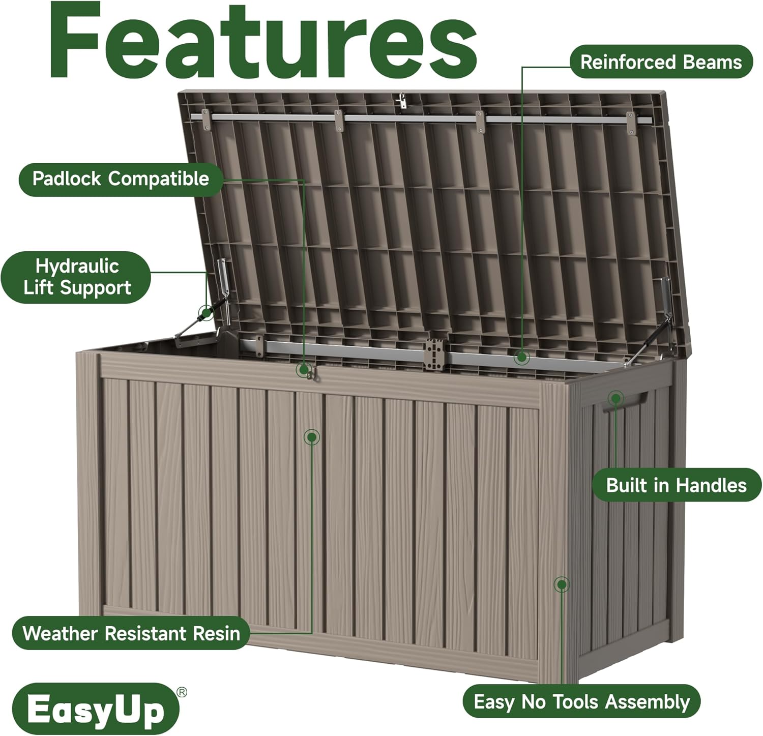 150 Gallon Outdoor Storage Box Waterproof, UV Resistant Resin Deck Box with Hydraulic Rod, Reinforced Stability for Patio, Garden, and Pool, Striped Gray-VerdiqueGarden