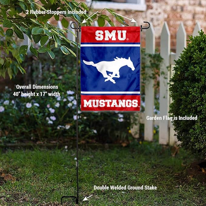 College Flags & Banners Co. Southern Methodist Mustangs Garden Flag with Stand Holder-VerdiqueGarden