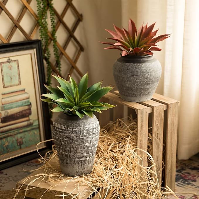 Veryhome Succulents Plants Artificial Aloe Plant, 12.5Inch Large Faux Succulents Unpotted, Premium Crafting DIY Greenery Decor for Indoor & Outdoor(4Pcs-Red)-VerdiqueGarden