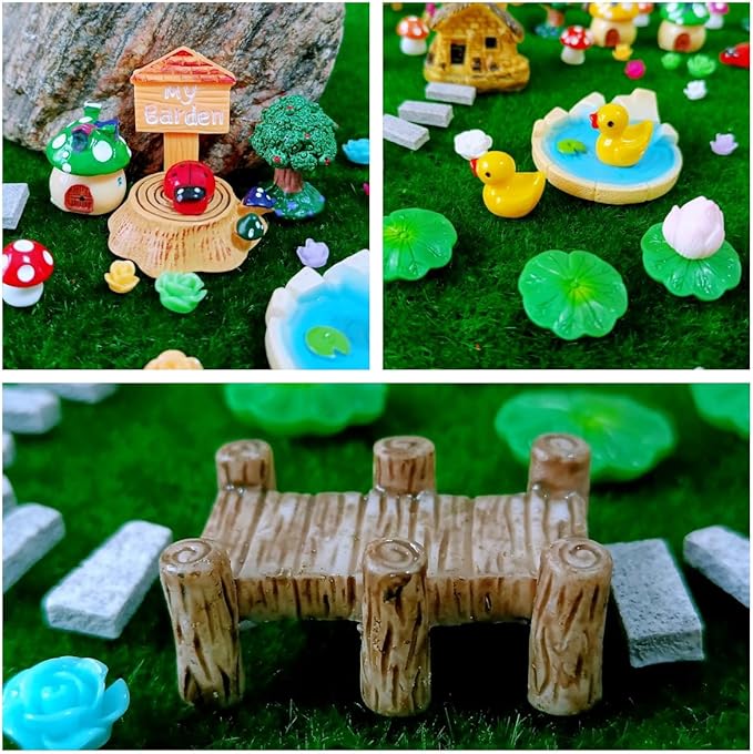 100 Pcs Miniature Fairy Garden Accessories Mini Landscape, Resin Micro Buildings Structures Tiny Animals Figurines-VerdiqueGarden