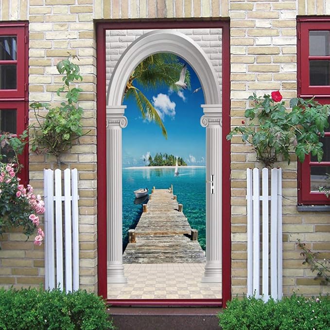 3D Door Stickers Murals - Peel & Stick Landscape - Wallpaper Decals - Removable PVC Waterproof Door Poster - Bedroom & Living Room Decoration - 33.9" x 78.7"-VerdiqueGarden