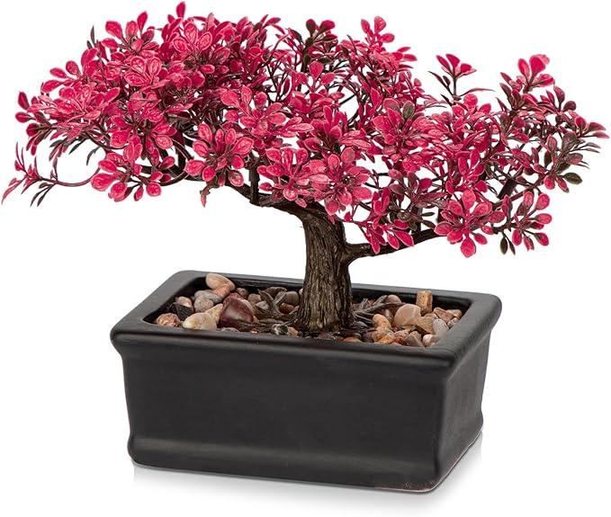 Artificial Bonsai Tree Juniper Faux Plants Indoor Fake Plants Decor with Ceramic Pots for Home Table Office Desk Bathroom Shelf Bedroom Living Room Farmhouse Decorations-Pink-VerdiqueGarden
