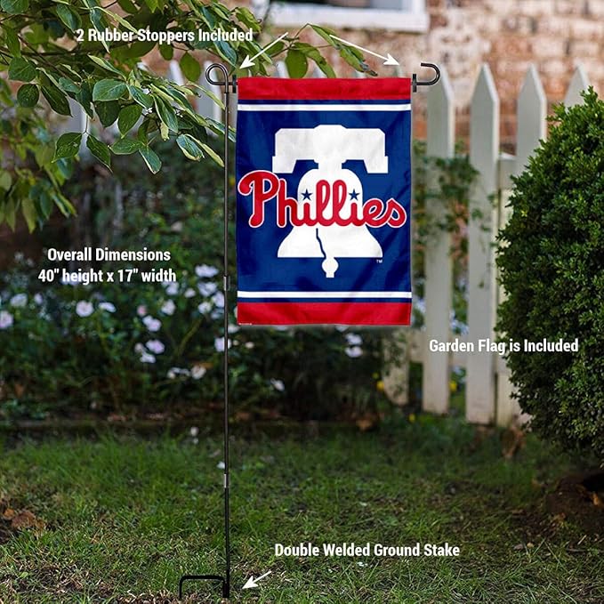 WinCraft Philadelphia Phillies Liberty Bell Garden Flag and Flagpole Stand Holder-VerdiqueGarden