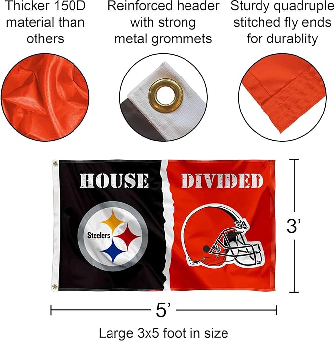 WinCraft Pittsburgh Steelers and Cleveland Browns House Divided Flag Rivalry Banner-VerdiqueGarden