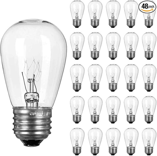 Moonflor 48 Pack S14 Light Bulbs, 11 Watt Warm Commercial Grade Replacement Incandescent Glass Bulbs with E26 Medium Base for Outdoor Patio Garden Vintage String Lights-VerdiqueGarden
