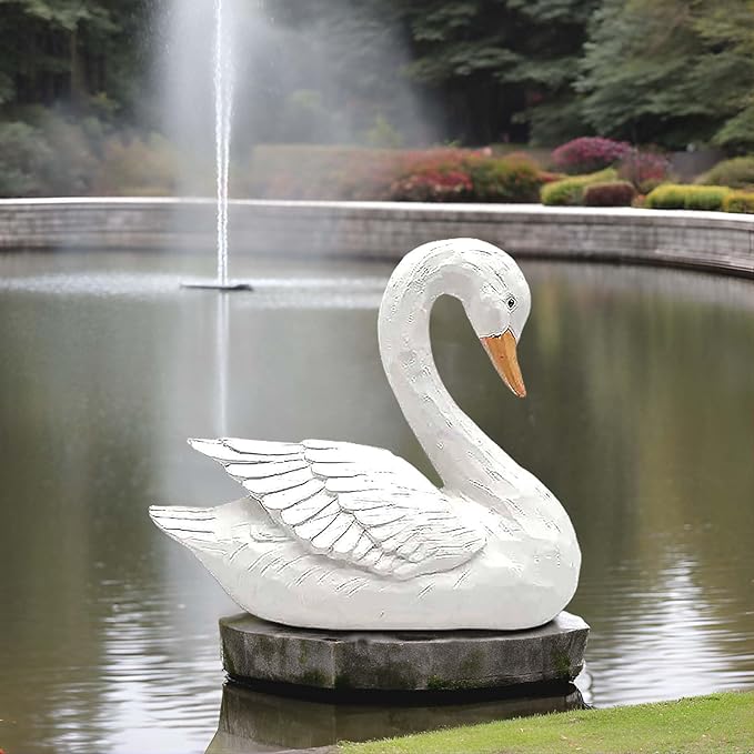 White Swan Figurine - Home Decor Exquisite Sculpture Resin，Artistic White Goose Statue Craft for Elegant Outdoor Garden and Yard Decoration, 7.48 Inches-VerdiqueGarden