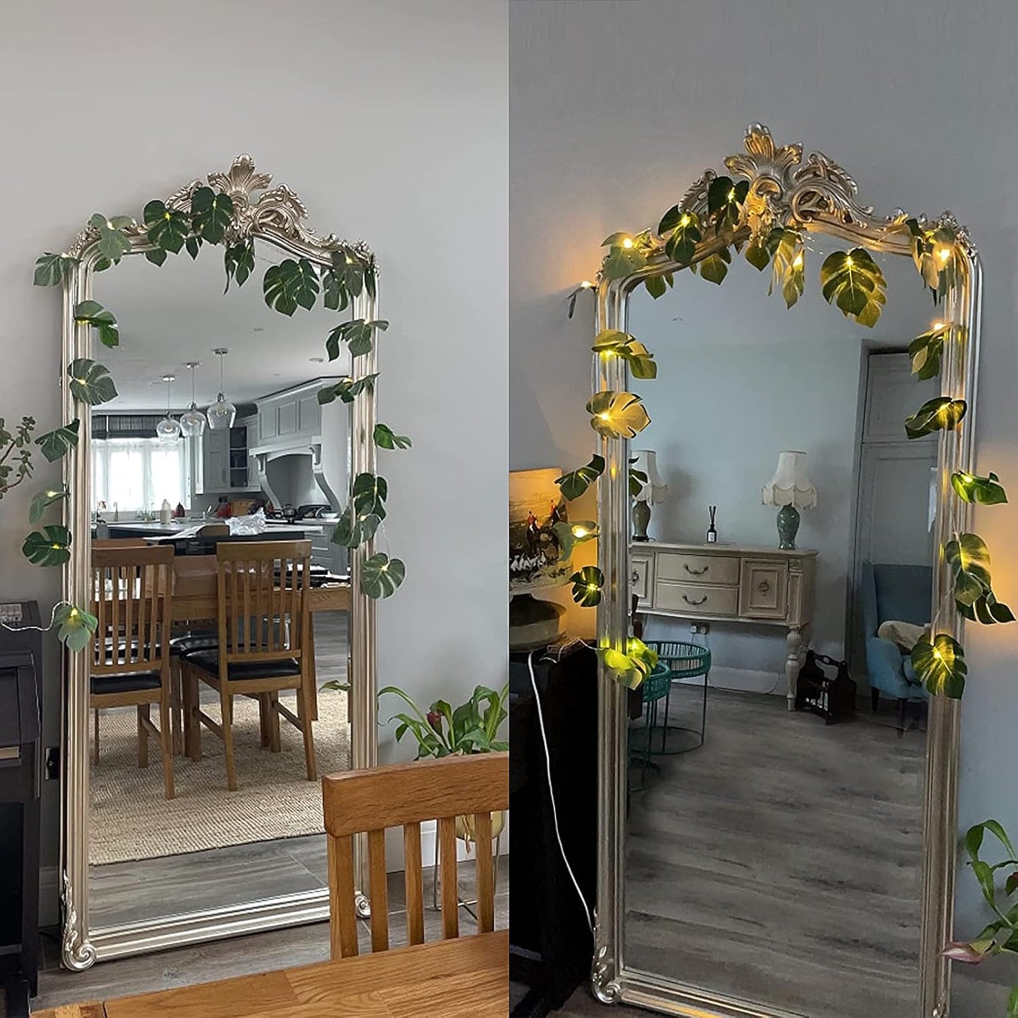 RECUTMS Monstera Leaf String Lights 2 Pack, 20LED Tropical Artificial Rattan Palm Green Leaves Wall Hanging Vine Greenery,Outdoor Indoor Hawaiian Luau Jungle Safari Beach Theme Party Summer Decoration-VerdiqueGarden