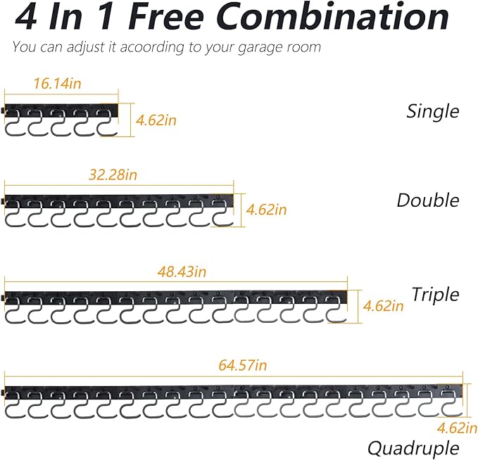 WellMade 64'' Adjustable Garden Tool Organizer, Garage Storage System with Hooks, Wall Mount Tool Organization Rack, Black-VerdiqueGarden