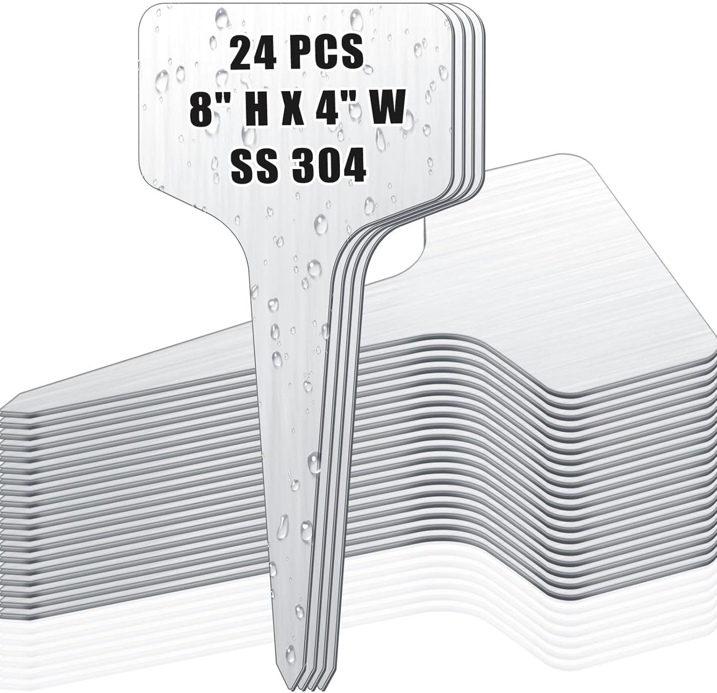Hicarer 24 Pcs Durable Metal Plant Labels Christmas Gift Weatherproof Garden Markers Engraving Stainless Steel 304 T-Type Reusable Plant Tags for Gardeners Outdoor Greenhouse Vegetables(4x8 Inch)-VerdiqueGarden