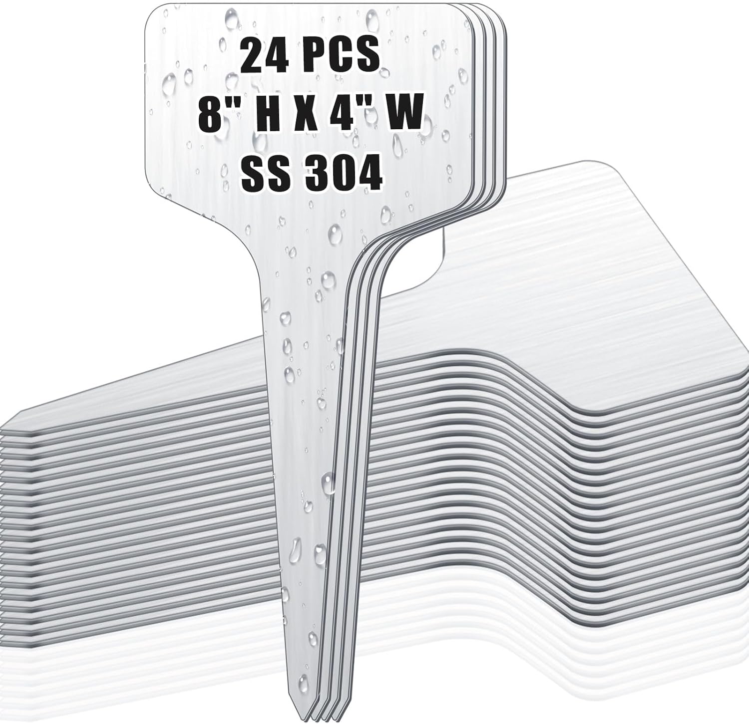 Hicarer 24 Pcs Durable Metal Plant Labels Christmas Gift Weatherproof Garden Markers Engraving Stainless Steel 304 T-Type Reusable Plant Tags for Gardeners Outdoor Greenhouse Vegetables(4x8 Inch)-VerdiqueGarden