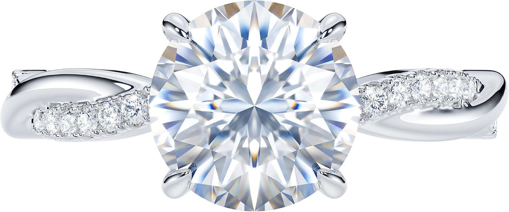 THELANDA Sterling Silver 4-Prong Petite Twisted Vine 2.0 CT Genuine Moissanite Engagement Ring Promise Bridal Ring