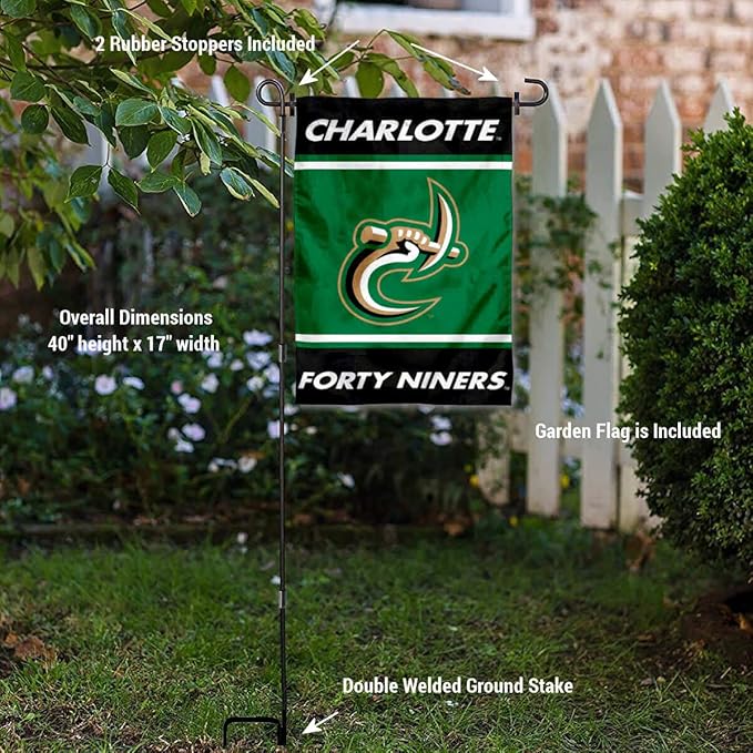 College Flags & Banners Co. Charlotte 49ers Garden Flag with Stand Holder-VerdiqueGarden