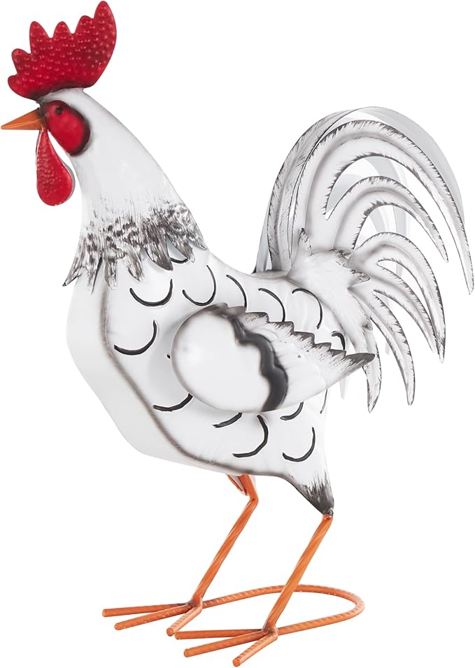 Deco 79 Metal Rooster Decorative Garden Sculpture Garden Statue with Black and Red Accents, Outdoor Sculpture 6" x 16" x 18", White-VerdiqueGarden