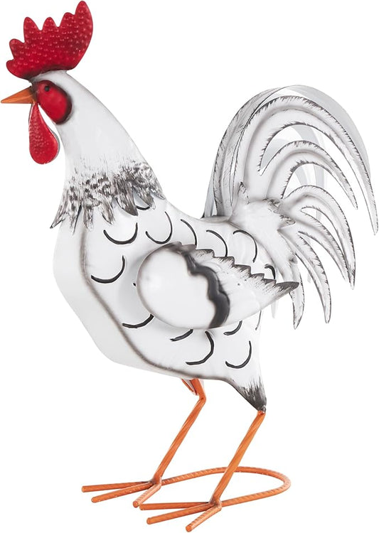 Deco 79 Metal Rooster Decorative Garden Sculpture Garden Statue with Black and Red Accents, Outdoor Sculpture 6" x 16" x 18", White-VerdiqueGarden