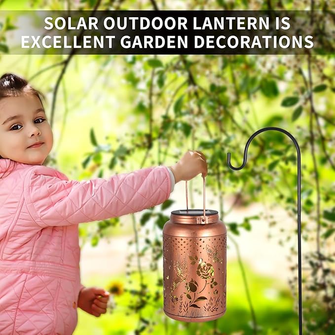 Rose Butterfly Decoration Solar Lanterns Outdoor Waterproof Garden Decor Gifts for Women Mon Grandma Metal Hanging Solar Lights for Outside LED Lanterns for Yard, Patio-VerdiqueGarden