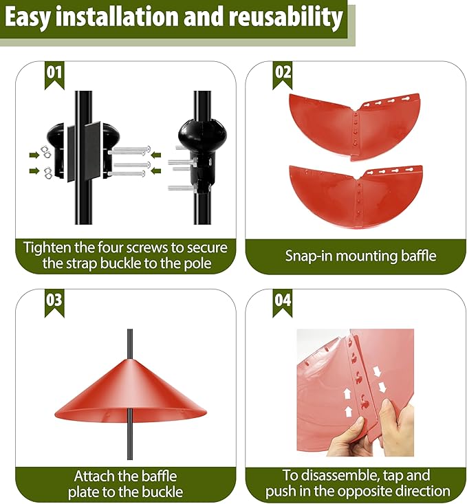 Squirrel Baffle for Bird Feeder Pole, 19-Inch Outdoor Bird Feeder Guard, Squirrel-Proof Birdhouse Baffles, Shepherd's Hook for Outside(Red)-VerdiqueGarden