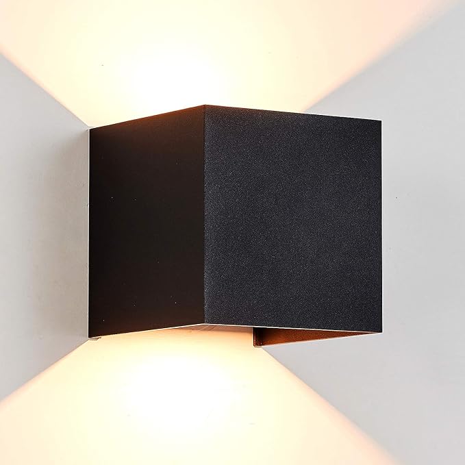 LANFU Aluminum 40W 3000K Cube Square Indoor Outdoor IP65 Waterproof Wall Lights Black Modern Wall Sconce LED Lighting Fixture Black 40W Larger Outside for Patio House-VerdiqueGarden