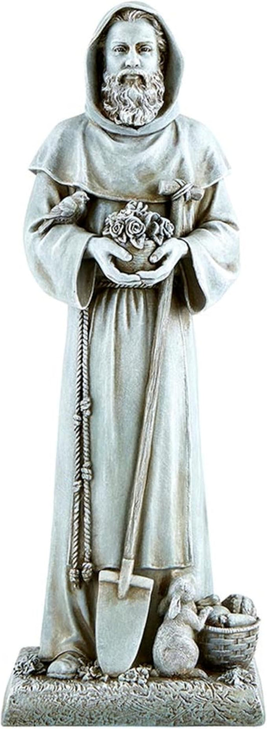 Garden Statue - Stone-Resin Saint Fiacre Indoor/Outdoor Catholic Sculpture, 12" Tall-VerdiqueGarden