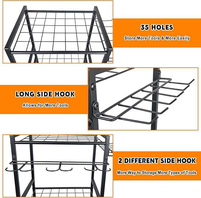 3 Tier Garden Tool Organizer, Yard Tool Tower Rack, Tool organizer up to 78 Tools, Heavy Duty Garden Tool Organizer for Garage, Yard, Patio, Shed, Indoors and Outdoors, Black-VerdiqueGarden