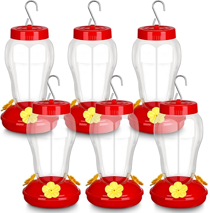 6 Pcs Hummingbird Feeder with Hanging Wires for Outdoor Hanging 16 oz Plastic Hummingbird Feeders Bird Feeder for Outside Wild Bird Feeder with 5 Feeding Ports for Home Garden Yard, Easy Filling-VerdiqueGarden