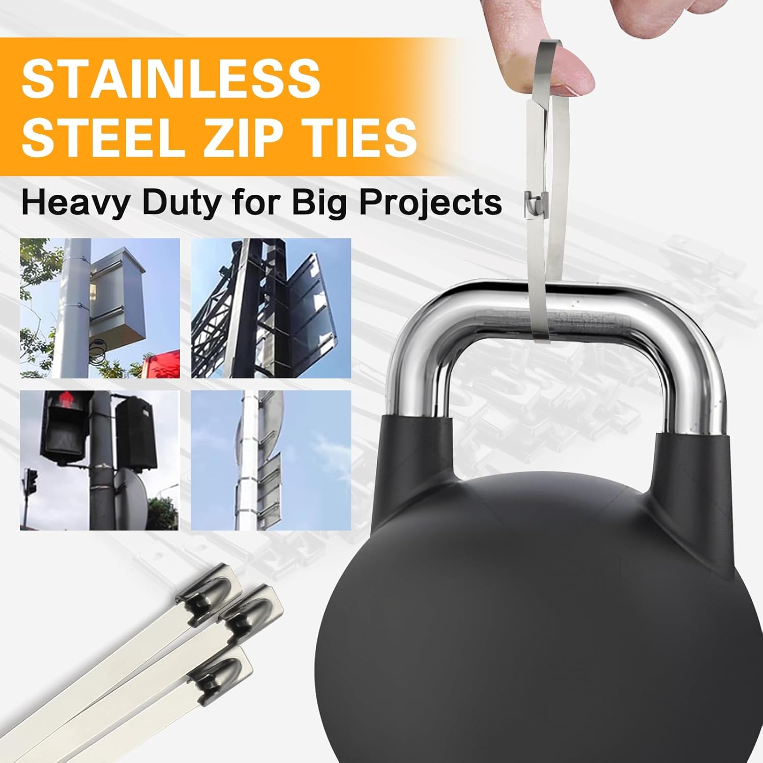 Metal Zip Ties 11.8 inch 100pcs 304 Stainless Steel Zip Ties Heavy Duty Multi Purpose Self Locking Cable Ties for Outdoor, Fence, Garden, Farm Automotive Applications Like Exhaust Packaging etc-VerdiqueGarden