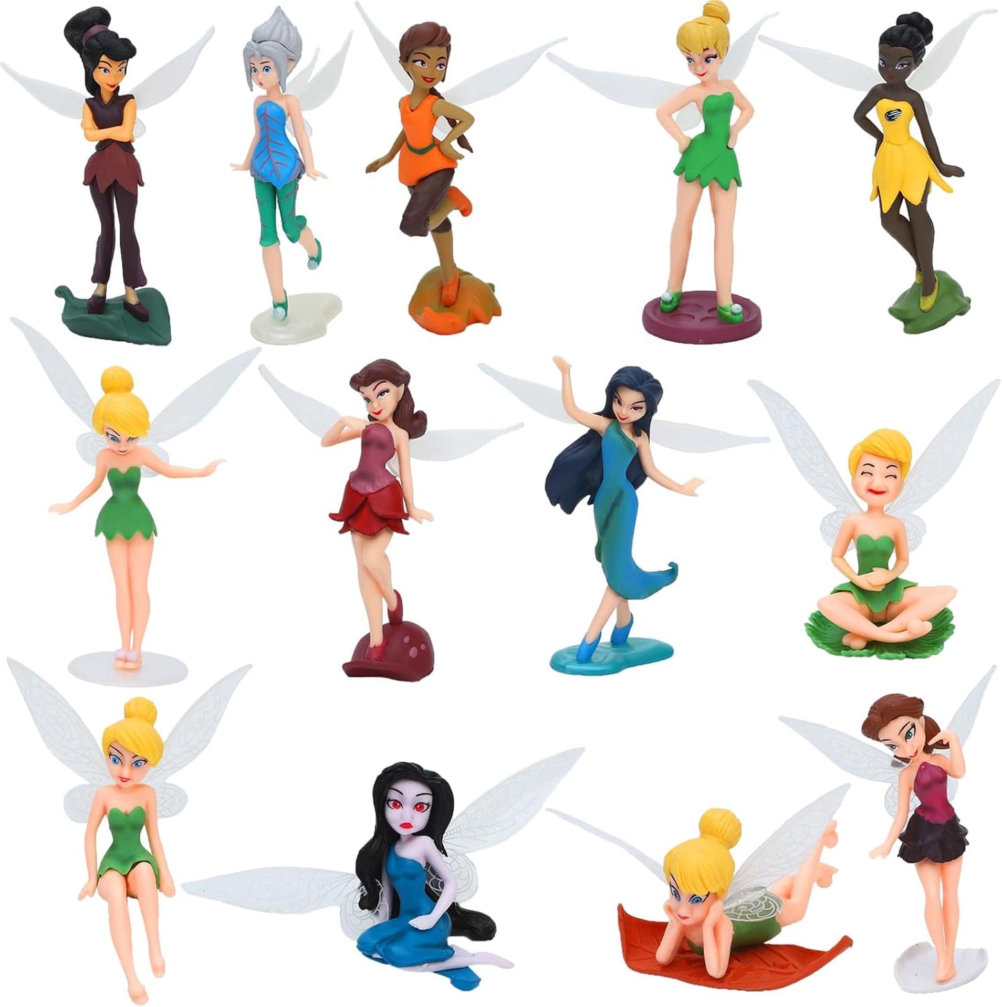ONEST 13-Piece Miniature Garden Accessories - Small Hand Painted Fairy Figures, Girl Fly Wing Figurines for Car Decor, Fairy Garden, Flower Pot, Birthday Cake Topper-VerdiqueGarden