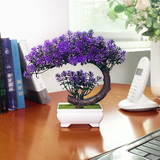 Small Artificial Plants Greenery Desktop Bonsai - Purple Plastic Fake Plants for Home Decor Indoor Bookshelf Office Desk Bathroom Room Decor, Tall 8.5"-VerdiqueGarden