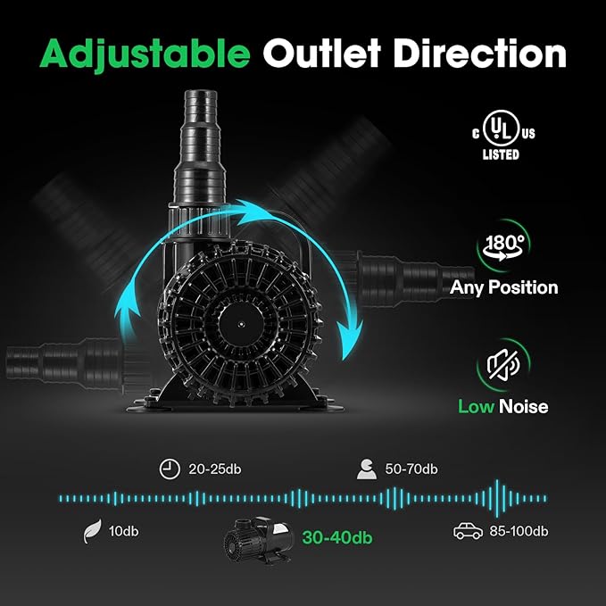 VIVOSUN 2700 GPH Submersible Water Pump with Barrier Bag, 120W Pond Pump, Ultra Quiet Aquarium Pump with 15FT. Lift Height for Pond, Waterfall, Fish Tank, Statuary, Hydroponic-VerdiqueGarden