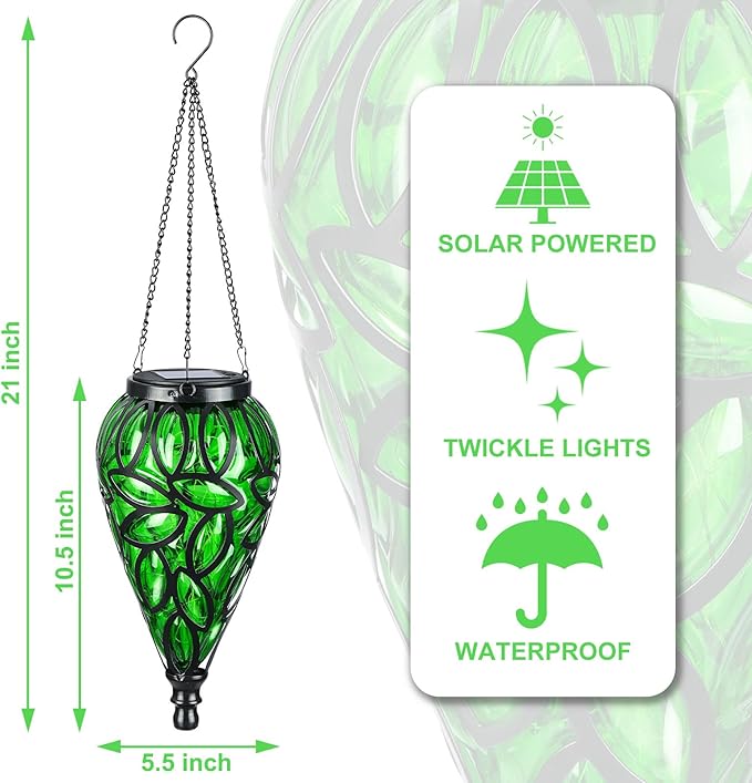 Solar Hanging Lantern Outdoor Lights, Tear-Shaped 15 LEDs Cool White Hanging Lights with S Hooks Decor in Garden, Yard, Pathway, Front Door and Landscape-VerdiqueGarden