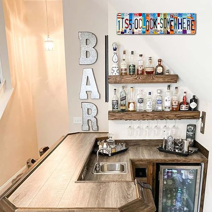 Bar Signs For Home Bar Decor Its 5 O'Clock Somewhere Sign Funny Metal Tin Sign Outdoor Bar Accessories Vintage Surfboard Decor Street Signs For Bedroom Bar Wall Decor Garage Decor It'S Five O'Clock-VerdiqueGarden