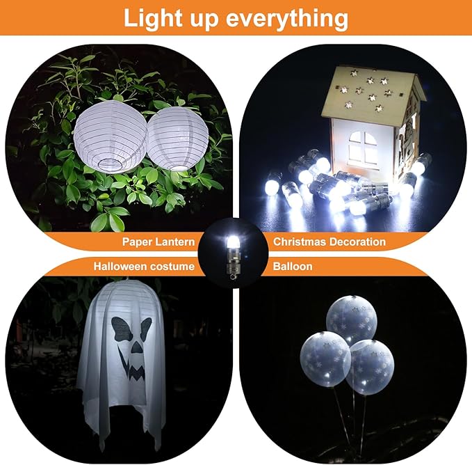 SumDirect Pack of 50 LED Mini Non-Blinking Lights for Paper Lanterns Balloons Floral Wedding Halloween Christmas Party Decoration Centerpieces (50, White)-VerdiqueGarden