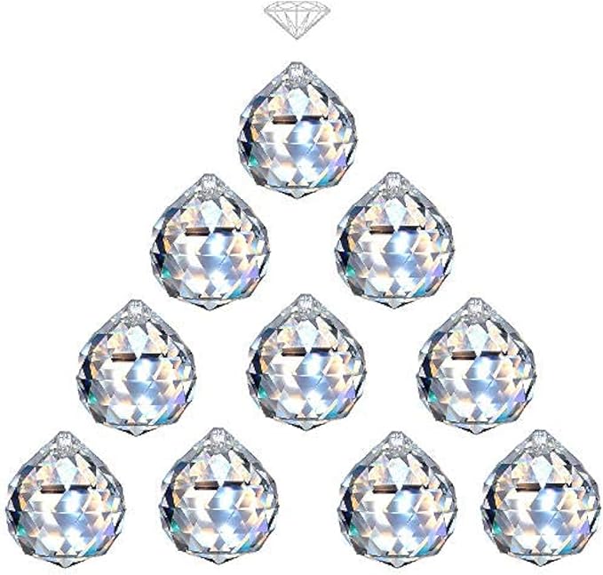 MerryNine 40mm Clear Crystal Ball Prism Sunshine Catcher Rainbow Pendants Maker, Hanging Crystals Prisms for Windows, for Feng Shui, for Gift(40mm/1.57" 10pack)-VerdiqueGarden