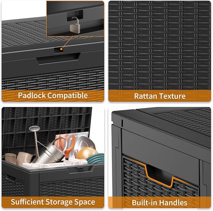 30 Gallon Resin Deck Box, Lockable Patio Outdoor Storage Box for Furniture, Garden Tools and Tools Storage, Waterproof Outside Storage Boxes - Black-VerdiqueGarden