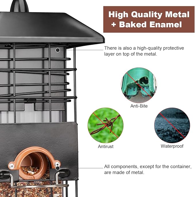 Squirrel Proof Bird Feeder - Metal Outdoor Design with 4 Feeding Ports, Wild Bird Feeders for Outside, 2.5lb Large Capacity, Ideal Gift for Bird Lovers-VerdiqueGarden