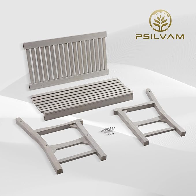 Psilvam Garden Bench, 2-Person Poly Lumber Patio Bench, All-Weather Outdoor Bench That Never Rot and Fade, Memorial Bench, Suit for Garden, Porch and Park(Grey)-VerdiqueGarden