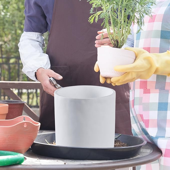 11 Inch Pot for Plants, Large Cement Planter with Drainage Hole, Mid-Century Modern Concrete Flower Pots for Home Decor, Office & Outdoor (White)-VerdiqueGarden