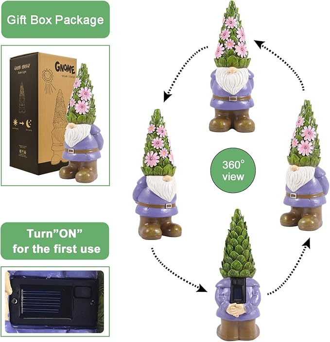 Nacome Solar Garden Outdoor Statues Gnome with Succulent and 7 LED Lights - Lawn Decor for Patio, Balcony, Yard Ornament - Unique Housewarming Gifts-VerdiqueGarden